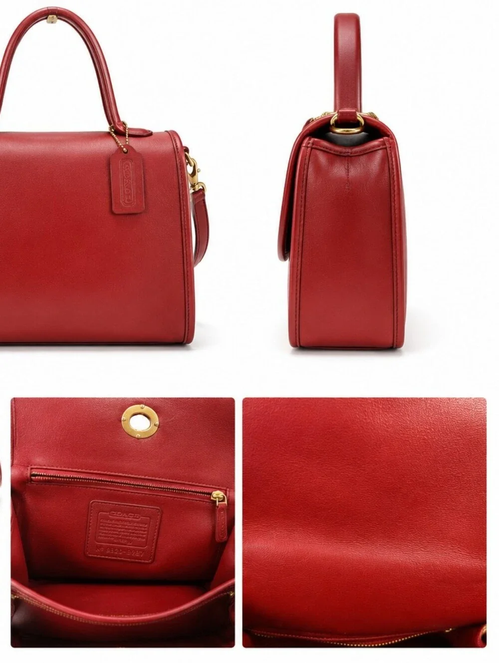 Coach Vintage Red Leather Top-Handle Satchel with Detachable Strap